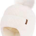 Toddler Baby Winter Hat Warm Fleece Lined Knit Kids Hat with Earflap Infant Newborn Pom Pom Beanie Knit Cap Girls Boys