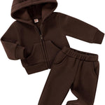 Happy Town Baby Clothes for Girls Boys Clothes Solid Color Zipper Hoodie and Pants Set Infant Fall Winter Outfits