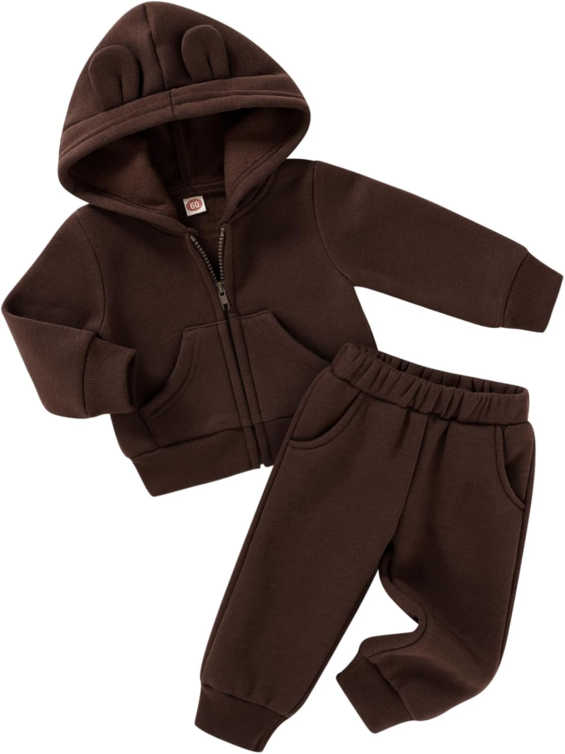 Happy Town Baby Clothes for Girls Boys Clothes Solid Color Zipper Hoodie and Pants Set Infant Fall Winter Outfits