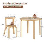 Costzon Kids Table and Chair Set, 5-Piece Wooden Activity Desk Set w/Toy Bricks, Classroom Playroom Daycare Furniture for Playing, Drawing, Reading, Bentwood Toddler Table and Chairs (Natural)