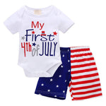XFGLCK Newborn Infant Baby Boy 4th of July Shorts Set Short Sleeve Bodysuit + Stars Stripe Short American Flag Summer Outfits (My First 4th of July, 3-6 Months)