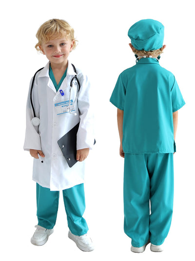 Popsunny Doctor Costume for Kids 3 4 5 Years Old, Toddler Medical Dress up Outfit with Real Stethoscope, Pretend Play Coat Gift for Boys Girls