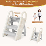 Onasti Foldable Step Stool for Bathroom Sink, Adjustable 3 Step Stool for Kids Toilet Potty Training Stool with Handles, Child Kitchen Counter Stool Helper, Plastic Ladder for Toddlers Grey