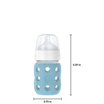 Lifefactory 8-Ounce Wide Neck Glass Baby Bottle with Protective Silicone Sleeve and Stage 2 Nipple, Denim (LG2211WDE4)