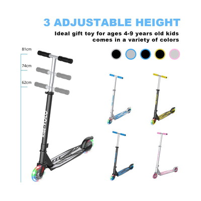 RideVOLO K05 Kick Scooter for 4-9 Years Old Kids, 3 Adjustable Heights, Ultra Lightweight and Easy Assembly, 5" Flash Wheels, Max Load 110lbs, Outdoor Activities, Gift for Boy/Girl Pink
