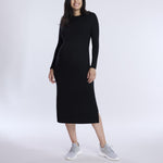 Motherhood Maternity Women's Long Sleeve Rib Knit Column Midi Pregnancy Bodycon Dress, Black, Large