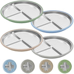 JVEOO Stainless Steel Toddler Plates with Suction, 4 Pack Kids Baby Plates Set with Sturdy Silicone Suction Base Easy to Clean 9 inch