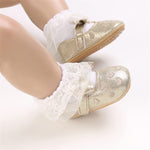LAFEGEN Baby Girls Mary Jane Flats with Bownot Non Slip Soft Sole PU Leather Newborn Infant Toddler First Walker Cirb Dress Shoes(0-6 Months Infant 16 Gold)