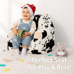 QIUODO Toddler Chair with Faux Rabbit Fur – 2-in-1 Foldable Kids Couch, Soft Sofa for Reading, Bedroom or Playroom Use, Ages 1-3（Cow）