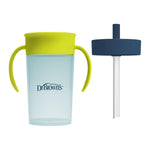 Dr. Brown's Milestones Straw to 360 Convertible Toddler Training Cup Set, 10 oz/300 mL, Interchangeable Silicone Straw and 360 Lids, Blue Green, BPA-Free, 9m+, 1-Pack