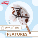 Linzy Toys 35.5" Plush Stick Horse - Funny Hobby Horse with Pony Sound, Soft Realistic Mane & Durable Leather Reins, Pretend Play Riding Toy for Boys & Girls Ages 3+ (Spotted)
