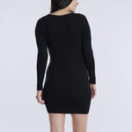 Motherhood Maternity Women's Long Sleeve Rib Knit Mini Pregnancy Bodycon Dress, Black, Medium
