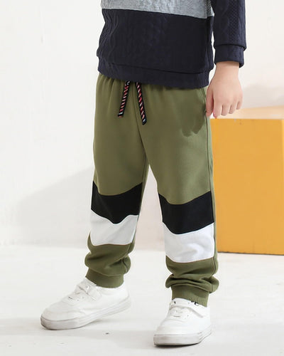VEGGIEDOT Little Boy Pants 3 Pack 4T 5T Toddler Boy Sweatpants Fall Winter Kids Color Block Drawstring Elastic Sweatpants Casual Pants for Boys