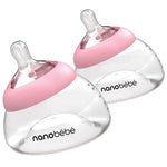 Nanobebe Breastmilk Bottle, Breastfeeding Newborn Breast Like, Anti Colic, Perfect Latch, Preserves Breast Milk nutrients, Twin-Pack Pink