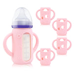 ZCH 4-Pack Silicone Sleeves with Handles for Lansinoh Glass Bottles, BPA-Free Drop-Resistant Baby Bottle Sleeves with Handles, Compatible with Lansinoh Anti-Colic Glass Baby Bottles (8 oz)