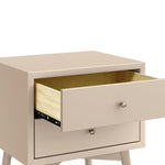 Babyletto Palma 2-Drawer Assembled Nightstand in Taupe, GREENGUARD Gold Certified, Mid-Century Modern Design