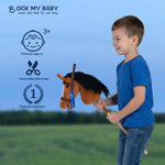 ROCK MY BABY Hobby Horse Plush Stuffed Stick Horse with Award Ribbon for Boys and Girls 3+ Fun Toys for Pretend Play (Golden Brown) CPC Certified