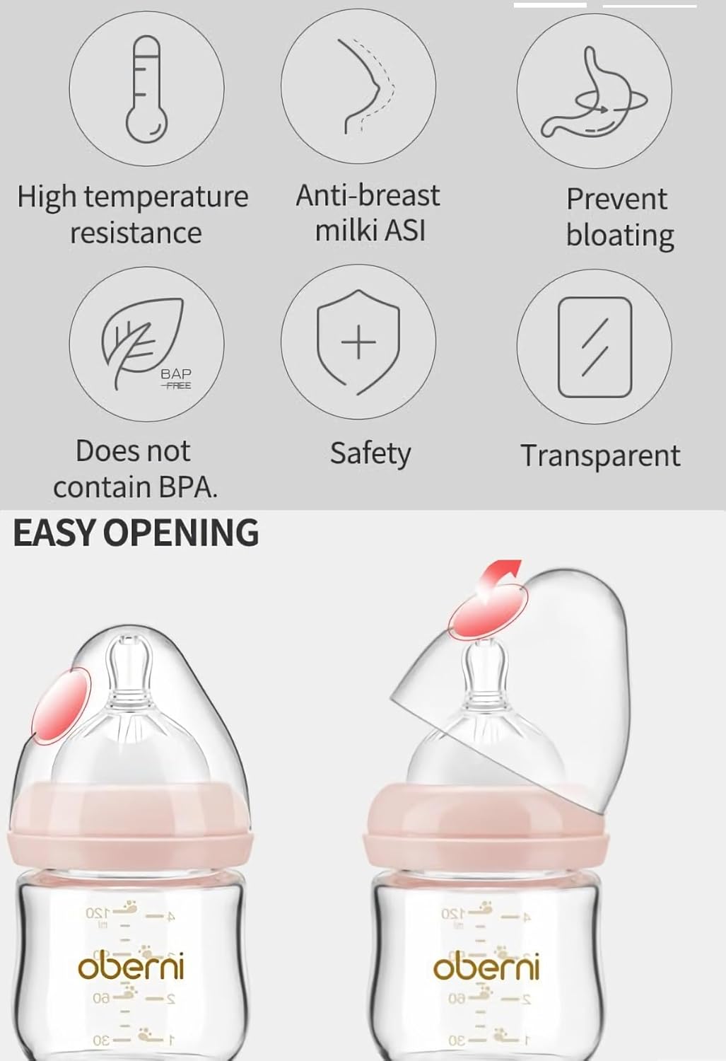Glass Baby Bottles,Anti Colic Breastfeeding Bottle with Natural Response Nipple Size S,Wide Neck Slow Flow Baby Bottle for Baby,Newborn,Preemie 0-3 0-6 Month,BPA Free (Pink, 1 Pack, 4 Ounce)