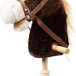 HollyHOME Stick Horse Plush Handcrafted Hobby Horse on a Stick with Wood Wheels Real Pony Neighing and Galloping Sounds for Kids Toddlers Dark Brown 36 Inches(AA Batteries Required)