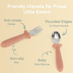 Eascrozn Toddler Spoons and Forks Set, 6 Pack Kids Silverware with Silicone Handle, BPA Free, 18/8 Stainless Steel Children Safe Toddler Utensils, Dishwasher Safe