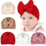QandSweet 0-24 Months Newborn Girls' Hats Cotton and Linen Cap Infant Big Bow Hat Baby Shower (5 Pack)