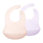 Olababy Fold N Go Silicone Baby Bib w Travel Case | Soft, Lightweight, Waterproof Bibs for Infants & Toddlers | BPA Free (2 Bibs + 2 Travel Cases, Coral/Lilac)