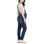 Motherhood Maternity Women's Relaxed Fit Straight Leg Denim Pregnancy Overalls with Adjustable Straps and Pockets, Skoll Wash, Small