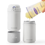 Wondborn temperature display cup with a hand pouring liquid into it on a white background
