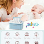 Elyina Baby Wipe Warmer with Soothing Music & White Noise, Innovative Spring Design, No-Dry Moisture Lock, Fast and Even Heating, 4 Temp Modes – Diaper Change Essential