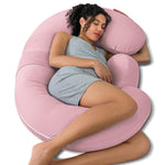 QUEEN ROSE Cooling Pregnancy Pillows, E Shaped Maternity Pillow for Sleeping, with Extra Wedge Pillow for Belly Support, 60 Inch Full Body Pillow, Pink
