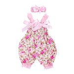 Baby Girls Boys Romper Set Floral Jumpsuit with Bow Headband Toddler Cute Summer Bodysuit Outfit (Pink, 6-12 Months)