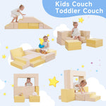 HAHASOLE Kids Couch, Modular Toddler Couch, Kids Sofa with Ottomans, Foam Play Blocks, Climbing Playset with Slide Stairs, Convertible Plush Sofa for Playroom