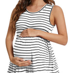 Xpenyo Womens Maternity Tank Top Sleeveless Lace Crochet Trim Peplum Cami Shirts White Striped L