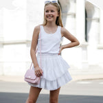 PATPAT Girls Skirt Sets Size 11-12, White Crop Tank Tops + Pleated Skirts with Built in Shorts 2 Piece Outfits, Tween Girls Trendy Clothes Y2K Outfits Streetwear