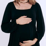 Motherhood Maternity Women’s Long Sleeve Empire Waist Maxi Pregnancy Dress, Black, Large