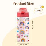 Pink Water Bottle for Girls - 12oz Rainbow Kids Water Bottle with Straw, Stainless Steel Tumbler, Insulated, Leak-proof, BPA-free, Pop-up Straw Lid, for School - Children Birthday Gift Cup(1pc)