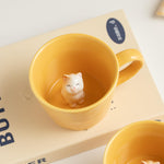DIHOclub Cat Coffee Cup Hidden Ceramic Animal Inside Mug,Cute Cartoon Handmade Figurine Mugs,Holiday and Birthday Gift for Coffee Milk Tea Lovers,12 Oz(yellow)