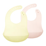 Olababy Fold N Go Silicone Baby Bib w Travel Case | Soft, Lightweight, Waterproof Bibs for Infants & Toddlers | BPA Free (2 Bibs + 2 Travel Cases, Lemon/Coral)
