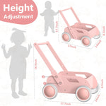 Wooden Baby Walker, Push and Pull Learning Walk Toys for Infants to Toddler, Walker with Wheels for Boys Girls, Gift for Birthday Christmas, Pink