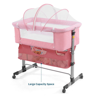 nordmiex 3 in 1 Travel Baby Crib,Baby Bed with Breathable Net,Adjustable Portable Bed for Infant/Baby with Detachable Mosquito net and Mattress,Pink