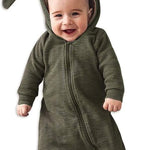 Simplee kids Animal Bunny Baby Easter Romper Long Ear Rabbit Hoodie Romper Jumpsuit with Zipper