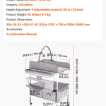 VEVOR Baby Changing Table, Foldable Diaper Change Station with 2 Fabric Drawers, Side Basket and Hanging Rod, Adjustable Height Changing Table with Lockable Wheels and 2 Star Toys, Light Gray