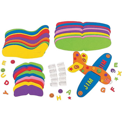 Fun Express Foam Airplanes for Kids 12 Pack - DIY Glider Plane Craft Kit with 229 Stickers | Airplane Party Favors for Birthday Activities | Flying Toy Airplanes Ages 3+