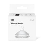 Packaging of Comotomo silicone nipples on a white background