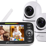 Two baby monitors with a display screen showing a baby and a teddy bear, on a white background.