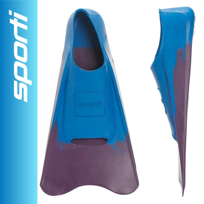 Sporti Adult-Kids Short Swim Fins, Floating Fin for Swimming & Snorkeling, Swim Flippers for Training - PurpleBlue - Youth 3-4 / W 5