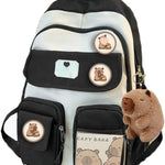 Capybara Backpack for Kids Age 8+, Kawaii Animal Backpack for Boys & Girls, Large Capacity Cute Capybara Bag with Badge (Blue)