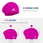 2 Pack Womens Silicone Swim Cap for Long Hair,3D Ergonomic Design Silicone Swimming Caps for Women Kids Men Adults Boys Girls with Ear Plug and Nose Clip(M)
