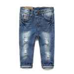 KIDSCOOL SPACE Baby Girl Boy Jeans,Little Kid Elastic Band Inside Ripped Denim Pants,Light Blue,6-12 Months