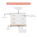 dadada LaLa 3 Drawer Dresser for Nursery - Modern Design, Deep Drawers, Baby-Safe Finish, Anti-Tip Safety, Durable Construction, Maximum Storage Small for Spaces, 39"W x 34"H x 19"D. (White+Natural)